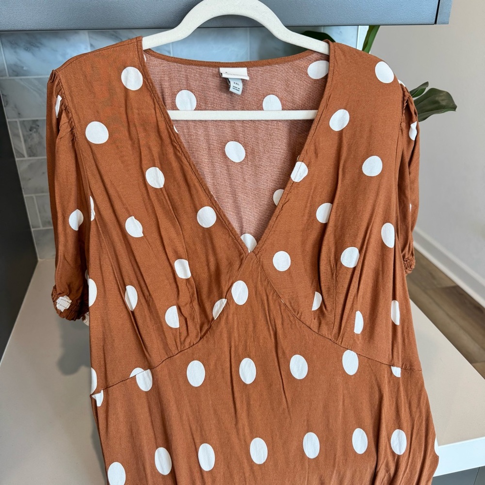 A New Day Brown Puff Sleeve V-Neck Maxi Dress - Picture 5 of 11